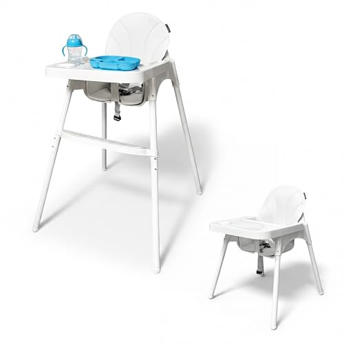 Baroni Kids Seggiolone Pappa Bambini 2 Altezze 90/66 cm, Vassoio Removibile Regolabile, Cintura Sicurezza 3 Punti, Rivestimento Imbottito, Piedini Antiscivolo, Massimo 25 kg (Bianco)