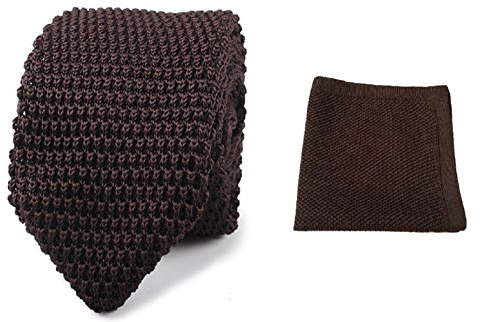 L&L® Hand Made Men's Fashion Knit Knitted Tie+Hankerchief Set Hanky Woven Pointed UK (Brown)