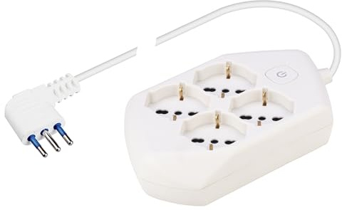 POLY POOL - PP2504XL Presa Multipla Quadrata con 4 Prese P40 Pluristandard - Ciabatta Multipresa con Spina Salvaspazio Grande 16A - Multipresa Elettrica cavo 1.5 m e Interruttore