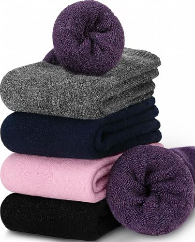 PROETRADE Calzini Donna Termiche Invernali in Lana Merino - Calze da Lavoro Calde Spesse e Morbide - 5 Paia Regalo (Tinta Unita C)
