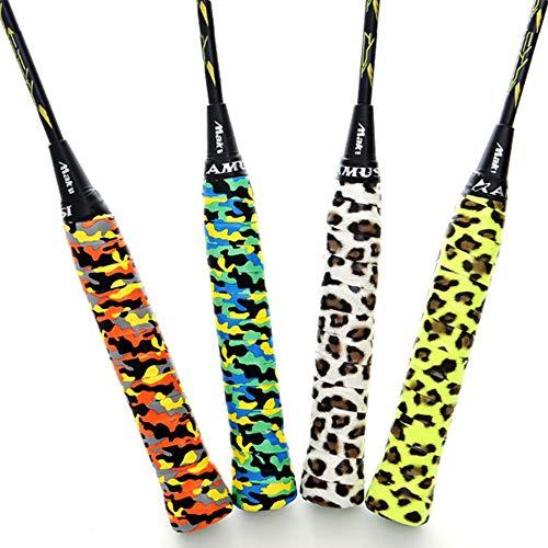 Goodplan 4 stycken badminton leopard mönster slapp greppband halkskyddande absorberande band för badminton tennis (slumpmässig stil)