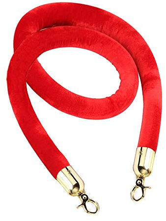 Aweisile Corde de Barrière 1pc Cordon Séparation Diviseur de Files d'Attente Rouge avec Or Crochets 1.5m pour Hôtel Restaurant Cinema Bâtiments Publics Contrôle des Foules