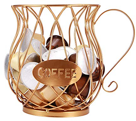 TIEMORE Kaffee Kapsel Korb, Kaffee Pod Organizer, Kaffee Kapsel Pod Aufbewahrungskorb, Kaffee Kapselhalter Design Original Schwarz, Perfektes Kaffee Zubehör Große Kapazität (Gold, A)