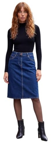 Roman Denim Skirt with Pockets for Women UK - Ladies Jean Skirts Cotton Stretch Mid Wash Fitted A Line Casual Smart Work Office Knee Length Flattering Slimming