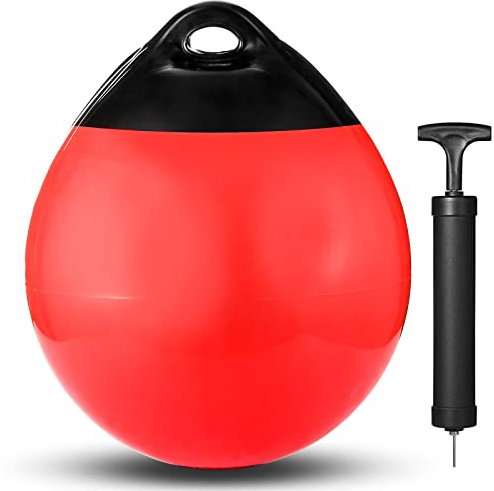 Kamehame Boat Mooring Buoys, 10” Inflatable Vinyl Anchor Buoy Round Boat Fenders Ball Dock Bumper Ball for Small Boat, Yacht, Small Sailboat, Ski Boat, Red