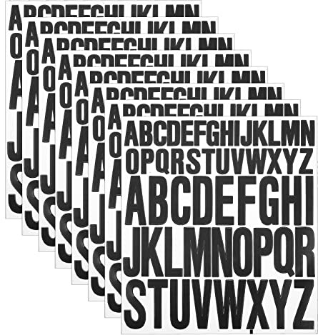 AIEX 8 hojas Pegatina Letras Grandes, 2,5cm 5cm Letras Adhesivas Pegatinas Alfabeto Pegatinas Vinilo Letras Impermeables para Manualidades Letreros Carteles Ventanas Buzones Automóviles (Negro)