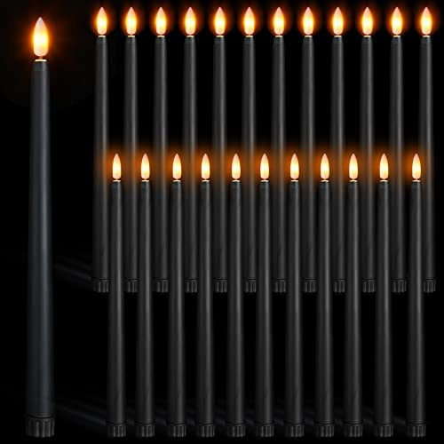 Macarrie 24 Pack Black Flameless LED Taper Candles, 11 Inch Long, Battery Operated, Flickering, for Wedding, Halloween, Church, Night Light