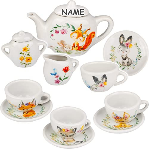 alles-meine.de GmbH Puppenküche - Geschirr & Zubehör Verschiedene Modelle wählbar 13 TLG. Set Puppengeschirr/Teeservice & Kaffeeservice - Waldtiere - inkl. Name - Geschir..
