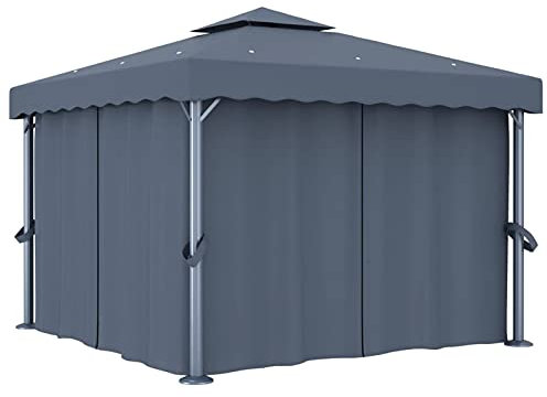 BaraSh Tonnelle avec Rideau 3x3 m Anthracite Aluminium,Tonnelle Pliante,Tonnelle De Jardin, Chapiteau De Jardin Exterieur