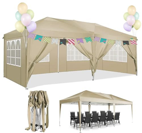 COBIZI Tonnelle 3x6 Tente Pop-up Tente d'extérieur Tonnelle de Jardin Pliante Robuste avec 6 parois latérales Housse étanche 210D, Imperméable, Kaki