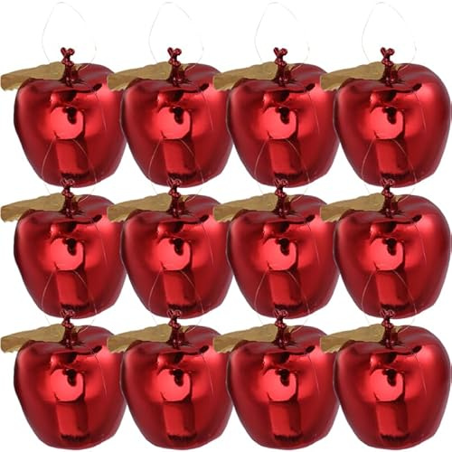 Apple Christmas Ornaments: 12Pcs Red Plastic Shatterproof Tree Decorations - Mini Apple Pendants for Christmas Tree, Holiday Party & Festive Hanging Decor