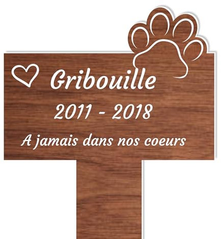Piquet Plaque Funéraire Commémoratif Personnalisé - Bois - Inter funéraire pour Chat, Chien - Souvenir pour Animaux - Piquet Plaque Funéraire Animaux - Textes Personnalisables (Patte Coeur)