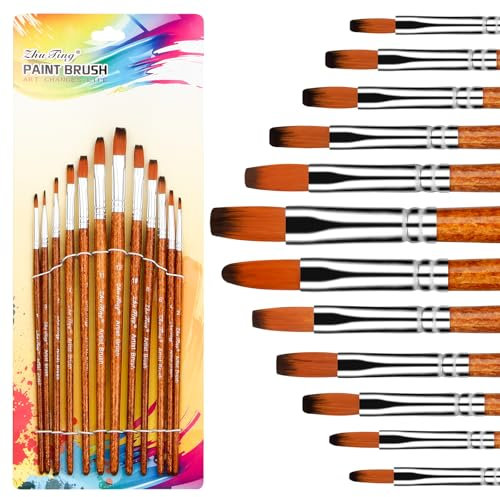 Acryl Pinsel Set 12 Stück für Acrylfarben, Nylon Künstlerpinsel Aquarellpinsel Borstenpinsel Set, Ölfarben Brush Set Malpinsel Synthetik Pinsel für Anfänger Künstler Erwachsene Kinder