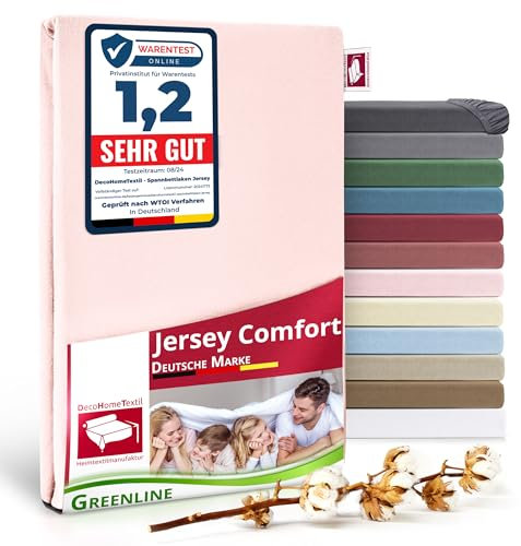 Greenline Spannbettlaken Premium Jersey aus 100% Baumwolle Rosa 140-160x200 cm bis zu 30 cm auch für Boxspringbetten, Spannbetttuch