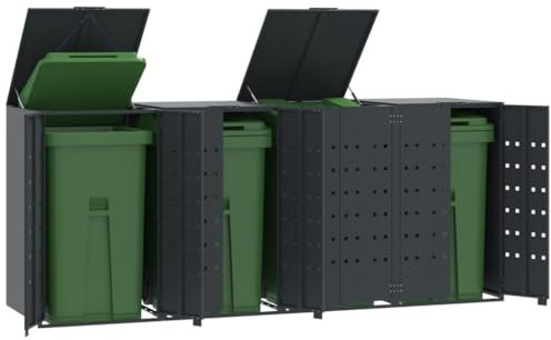 Générique Rangement à roulettes pour poubelles pour 4 bacs Anthracite,Cache-conteneurs à déchets,91.3KG-3279984