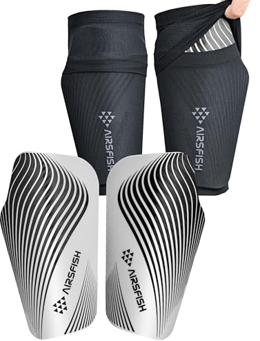 AIRSFISH Soccer Shin Guards for Kids Youth Adults,Shin Pads and Sleeves with Optimized Insert Pocket EVA Cushion,Reduce Shocks and Injuries for Boys Girls Men for Football Games