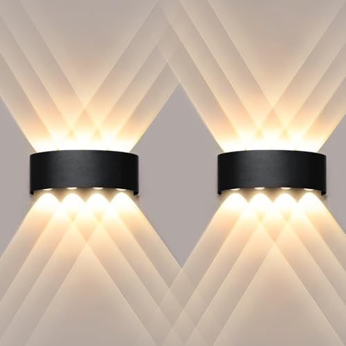 Ankey 2 Pack Modern Wall Lights, 8W LED Wall Lamp Outside Indoor Wall Light IP65 Waterproof, Aluminium Decorative Wall Sconce Lights for Living Room Bedroom Balcony, Warm White