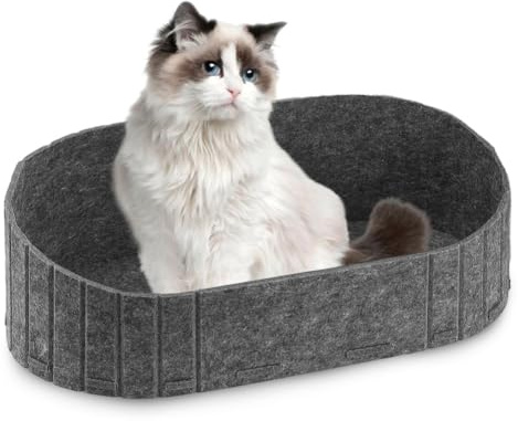 EUBSWA Felt Kattkorg med snygg design, 2-i-1 klösbräda och sovplats, stor oval kattsäng för vardagsrum/kontor, perfekt för kattägare och hushåll med flera katthushåll