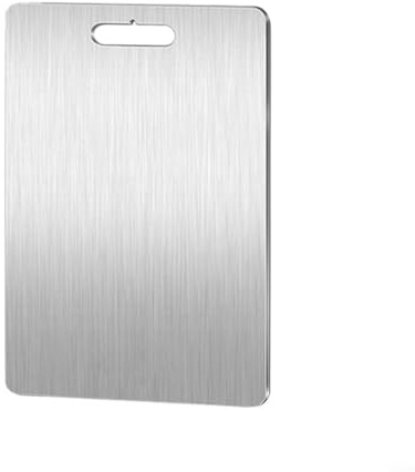 DAZZLEEX Planche à découper en acier inoxydable avec poignée ergonomique et rainure pour jus, double face, anti-adhésive pour hacher les légumes, la viande, les fruits et pétrir la pâte (15 x 25)