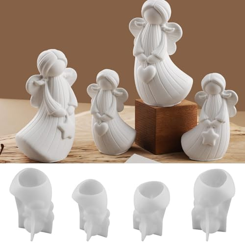 Lot De 4 Moule En Silicone En Forme D'ange Fille, Moule À Bougie En Silicone, Moules 3D Ange En Résine Pour Moulage En Plâtre, Moules De Noël En Résine Pour Décoration Noël Ornement Chocolats