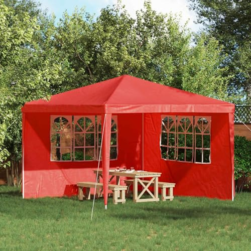 Tonture Tente de fête - Lot de 2 panneaux latéraux - 300 x 195 cm - Rouge - En polyéthylène et acier - Résistant aux intempéries - Avec protection UV et fenêtre - Pour tonnelle, tente de jardin, tente