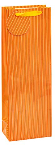 TSI Sac cadeau Série Rayures, couleur orange, lot de 4, taille : bouteille (36 x 12 x 8 cm), N° d'art. 85286-4