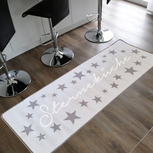 TOPANBIETER 999 Küchenläufer Sterneküche hellgrau – 180 x 67 cm – Rutschhemmend, pflegeleicht & strapazierfähig – Teppichläufer für Küche, Flur – Fußbodenheizung geeignet- Küchenteppich