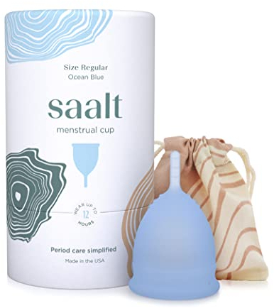 Saalt Menstrual Cup - Premium Design - Most Comfortable Period Cup - #1 Active Cup - Wear for 12 Hours - Soft, Flexible, Reusable Medical-Grade Silicone (Regular, Ocean Blue)