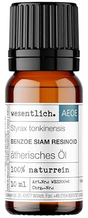 wesentlich. Olio essenziale di Benzoe Siam | 10 ml naturale | per aromaterapia, diffusore e lampada profumata | imbottigliato in Germania
