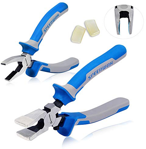 SPEEDWOX Glass Running Pliers & Breaker Grozer Pliers Set, 2 Pcs | Professional Glass Grozing Pliers, 2 Pair of Rubber Tips, Key Fob Pliers, For Stained Glass Work Mosaics Breaking Curved Keys