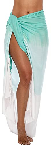 SHU-SHI Sarong-wraps för kvinnor, strandplagg, baddräktswrap, pareo, ombre, färgsmält, knytning, Grön/vit, one size