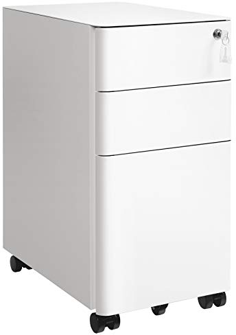 SONGMICS Rollcontainer, Aktenschrank, Büroschrank mit Rollen, Schreibtisch, Unterschrank, abschließbar, Schubladen, Dokumente in DIN-A4-, Legal-, Letter-Format, Hängeregistratur, weiß OFC030W01