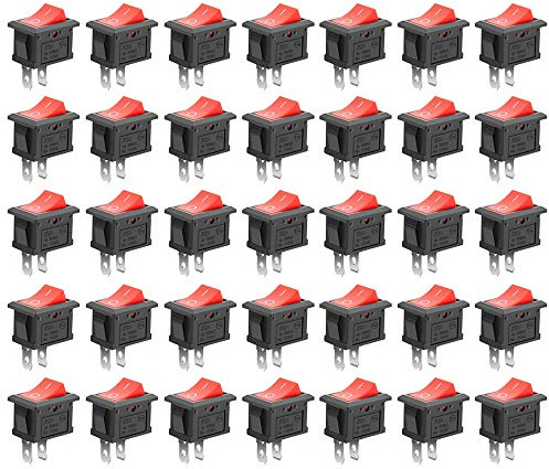GTIWUNG 35Pcs On/Off Interrupteur Bascule, Mini Bateau Commutateur SPST Bouton poussoir Interrupteur à Bascule pour Voiture Auto Bateau appareils ménagers, Rouge