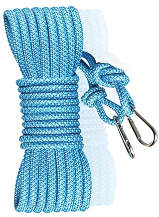Polyester Washing Line Rope, 15m Heavy Duty Clothes Line Multipurpose Soft Braided Cotton Rope Diameter 8mm Travel Clothes Line with 2 Hooks for Outdoor Garden Camping
