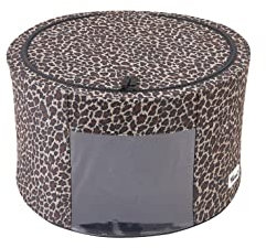 Periea 'Abby' Round Home Storage Boxes with Zip Lids, Front Window & Folding Steel Frame (Gold Leopard, Large)
