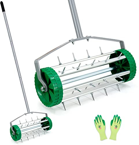 Colwelt Aireador de césped enrollable, aireador manual de alta resistencia, aireador de césped giratorio para jardín, herramienta de césped con mango de acero de 124 cm