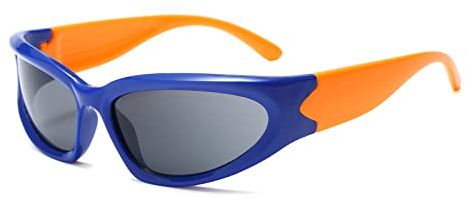 Long Keeper Gafas de Sol Deportivas para Niñas y Niños, Y2K Retro Gafas de Sol Niño Ovaladas Envolventes de Moda, Una Talla con Estuche para Gafas