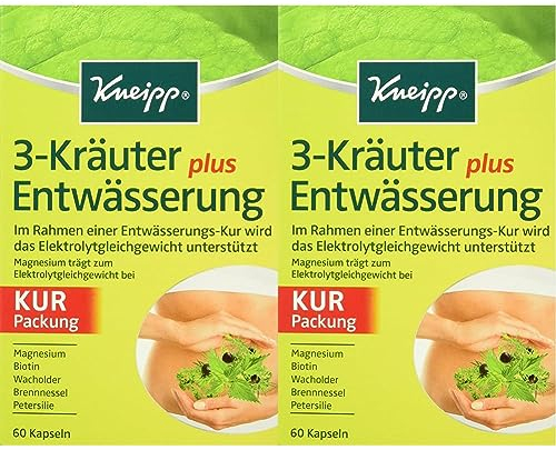 Kneipp 3-Kräuter Entwässerung plus, 60 Kapseln, 28 g e, 60 Stück (2er Pack), ( Verpackung kann abweichen )