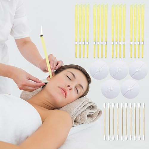 16 Stück Bienenwachs Ohrenkerzen, Natürliche Ohrkerzen zur Reinigung Ungiftig Zylindrisch mit Sicherheitsfilter Schutzscheiben und Wattestäbchen