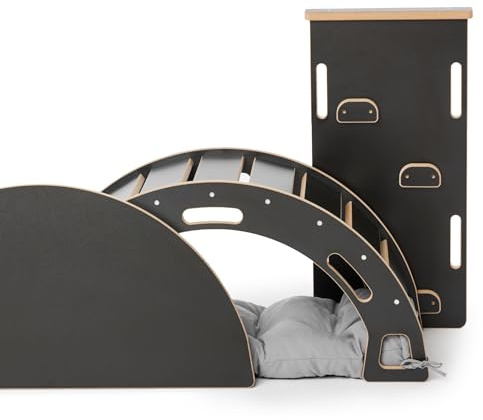 Garronda Ensemble 4 en 1 Arche d'escalade avec Toboggan, Plateau de Table et Coussin Jouet Montessori pour Enfants dès 1 an GD-0062 (Noir Arche d'escalade avec Toboggan, Plateau de Table et Coussin)