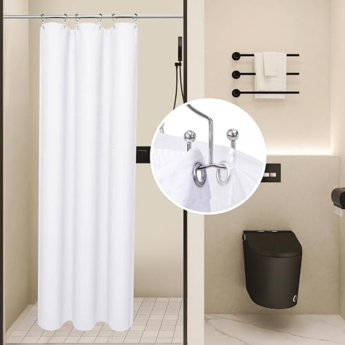 LaCyan 3 in 1 Waterproof Waffle Weave Shower Curtain and Clear Liner Set with 6 Stainless Steel Hooks Double Sided for Bathroom 72 Inches Heavy Duty Polyester Fabric Shower Curtains 36x72