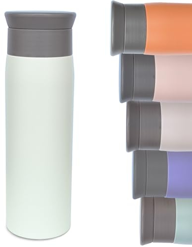 Thermal Flask for Hot Drink, 500ml Coffee Cup Travel Mug, Insulated Travel Coffee Mug, Stainless Steel Water Bottle with Filter, Leak-Proof with Hygienic Drink Opening (Beige)