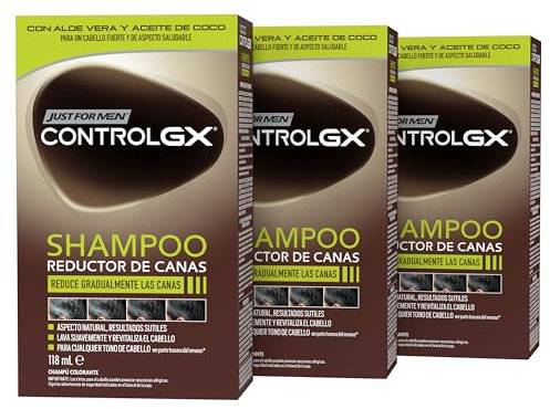 Just For Men Control GX Champú Y Tinte de Pelo para Hombre, Reduce El Cabello Gris en Cada Lavado, Con Aceite De Coco Y Aloe Vera, Para Todos Los Tonos, 118ml (3 Pack)