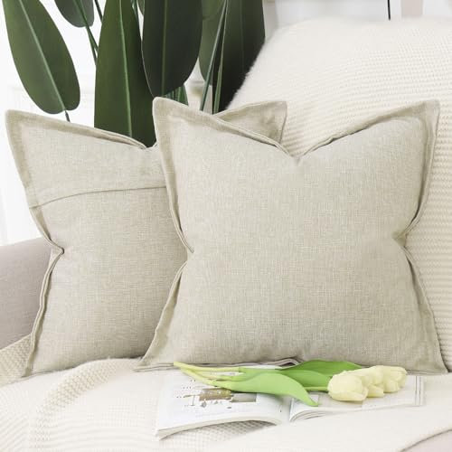 Madizz 2er Set Polyester Leinen Kissenbezügen mit breiter Kante Weiche dekorative Kissenbezüge für Sofa Schlafzimmer Kissenhülle Leichtes Taupe 50x50 cm Quadrat