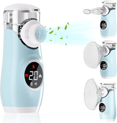 Inhalationsgerät für Erwachsene Kinder,Lutranstra Inhalator mit LED-Bildschirm,Selbstreinigungsmodus,Tragbar,3 Zeitgesteuerte Sprühmodi,mit 3 Masken und Mundstück, USB Aufladbar Inhaliergerät