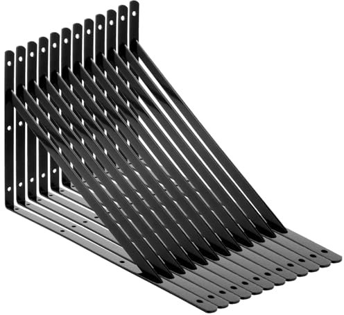 LDXDRU 12 supporti per scaffali, 400 x 250 mm, in metallo, colore nero, per console in metallo, per carichi pesanti, per scaffali, da parete, per scaffali, da parete