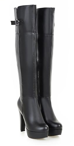 Modestövlar för damer 12CM/4,72IN Over-The-Knee-stövlar Tjockklack Högklackad sidodragkedja Bältesspänne Höga Knight Boots Damstövlar