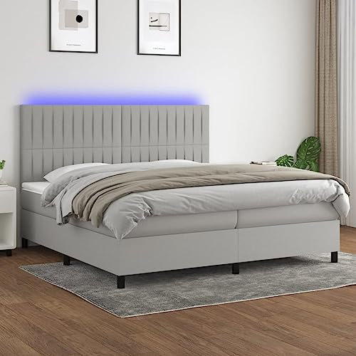 Brokky Boxspringbett mit Matratze & LED Bett Mit Bettkasten Bett Boxspringbett Betten Boxspringbett Mit Matratze Hellgrau 200x200 cm Stoff - 3135061