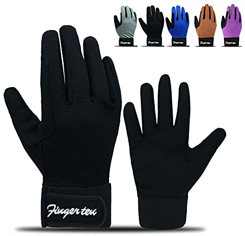 FINGER TEN Kids Horse Riding Gloves Equestrian Boys Girls Pair(Black, L)