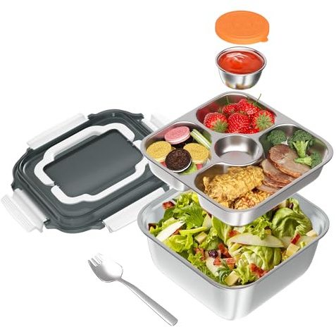OCPO Kitchen Lunch Box Acciaio Inox 1900ml, Contenitore Porta Pranzo Acciaio, Scatola per il Porta Pranzo di Perdite e Senza Bpa, Bento Box per Adulti, con Cucchiaio